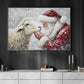 Christmas Sheep Canvas Painting, Rustic Santa And Sheep Wall Art Decor, Xmas Poster Gift For Sheep Lovers