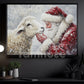 Christmas Sheep Canvas Painting, Rustic Santa And Sheep Wall Art Decor, Xmas Poster Gift For Sheep Lovers