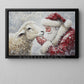 Christmas Sheep Canvas Painting, Rustic Santa And Sheep Wall Art Decor, Xmas Poster Gift For Sheep Lovers