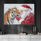 Christmas Tiger Canvas Painting, Rustic Santa And Tiger Wall Art Decor, Xmas Poster Gift For Tiger Lovers