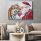 Christmas Tiger Canvas Painting, Rustic Santa And Tiger Wall Art Decor, Xmas Poster Gift For Tiger Lovers