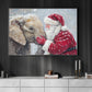 Christmas Elephant Canvas Painting, Rustic Santa And Elephant Wall Art Decor, Xmas Poster Gift For Elephant Lovers