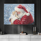 Christmas Cat Canvas Painting, Rustic Santa And Cat Wall Art Decor, Xmas Poster Gift For Cat Lovers