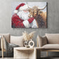 Christmas Highland Cow Canvas Painting, Rustic Santa And Highland Cow Wall Art Decor, Xmas Poster Gift For Highland Cow Lovers