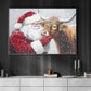 Christmas Highland Cow Canvas Painting, Rustic Santa And Highland Cow Wall Art Decor, Xmas Poster Gift For Highland Cow Lovers