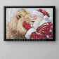 Christmas Lion Canvas Painting, Rustic Santa And Lion Wall Art Decor, Xmas Poster Gift For Lion Lovers