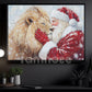 Christmas Lion Canvas Painting, Rustic Santa And Lion Wall Art Decor, Xmas Poster Gift For Lion Lovers
