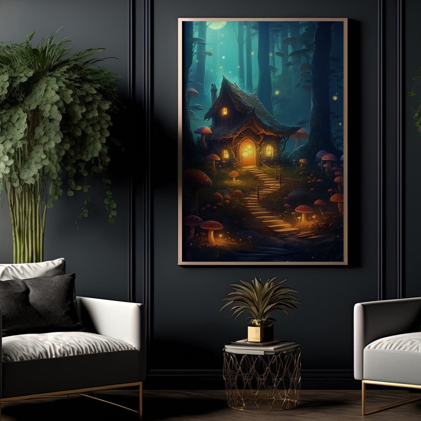 Magic House In Mysterious Forest Painting, House Canvas Painting, Wall Art Decor - Magical Poster Gift