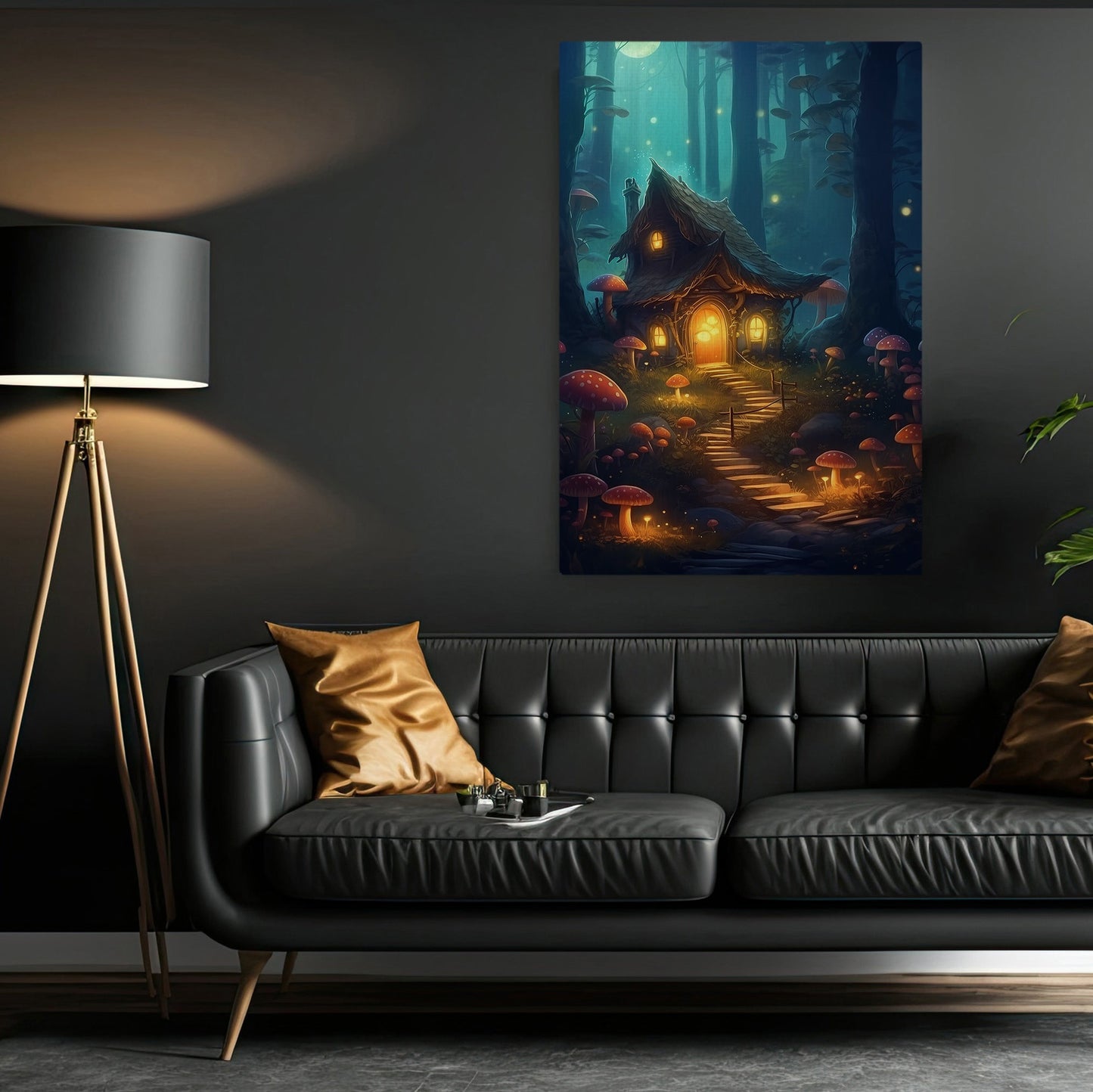 Magic House In Mysterious Forest Painting, House Canvas Painting, Wall Art Decor - Magical Poster Gift