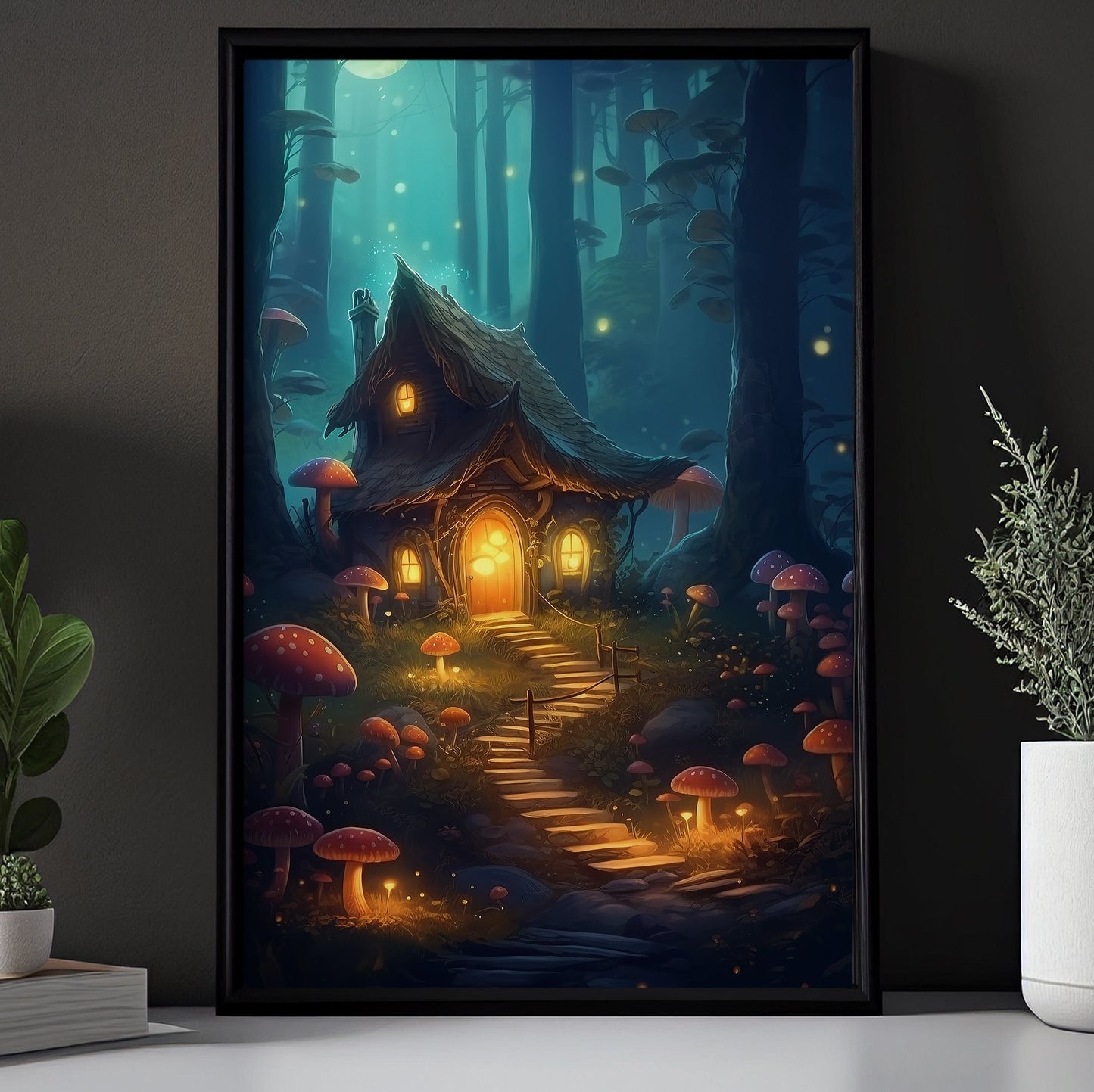 Magic House In Mysterious Forest Painting, House Canvas Painting, Wall Art Decor - Magical Poster Gift
