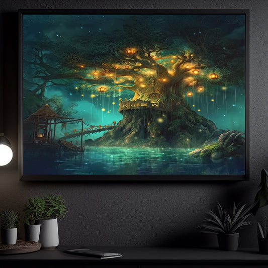 Magic Fairy Ancient Tree Woodland, Mystery Canvas Painting, Secret Forest Wall Art Decor - Fairy Forest Poster Gift
