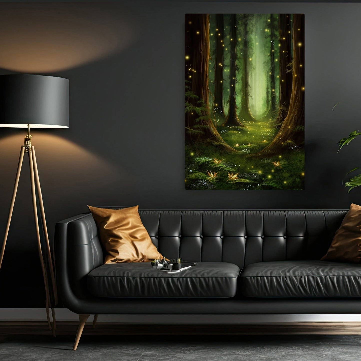Magical Forest Path With Fireflies Painting, Forest Canvas Painting, Wall Art Decor - Fantasy Forest Poster Gift