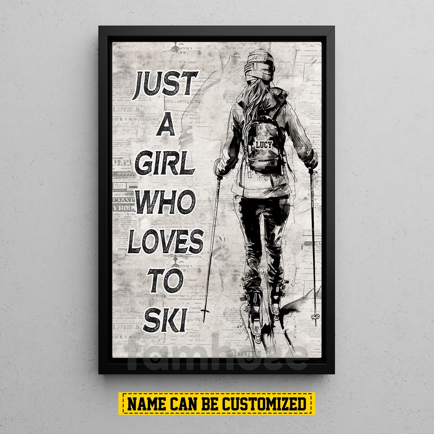 Personalized Skiing Girl Canvas Painting, Just A Girl Who Loves To Ski, Sports Quotes Wall Art Decor, Poster Gift For Skiing Lovers