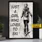 Personalized Skiing Girl Canvas Painting, Just A Girl Who Loves To Ski, Sports Quotes Wall Art Decor, Poster Gift For Skiing Lovers