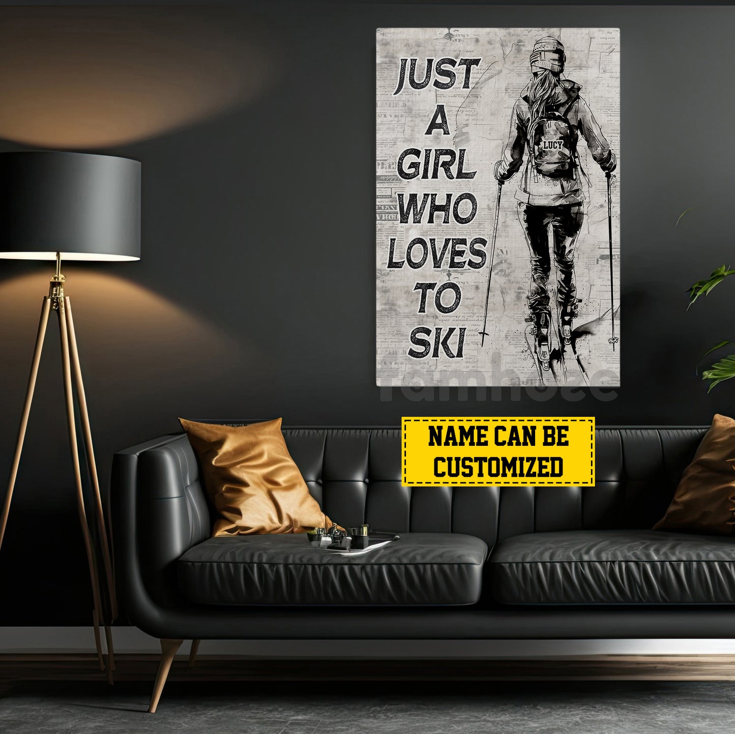 Personalized Skiing Girl Canvas Painting, Just A Girl Who Loves To Ski, Sports Quotes Wall Art Decor, Poster Gift For Skiing Lovers
