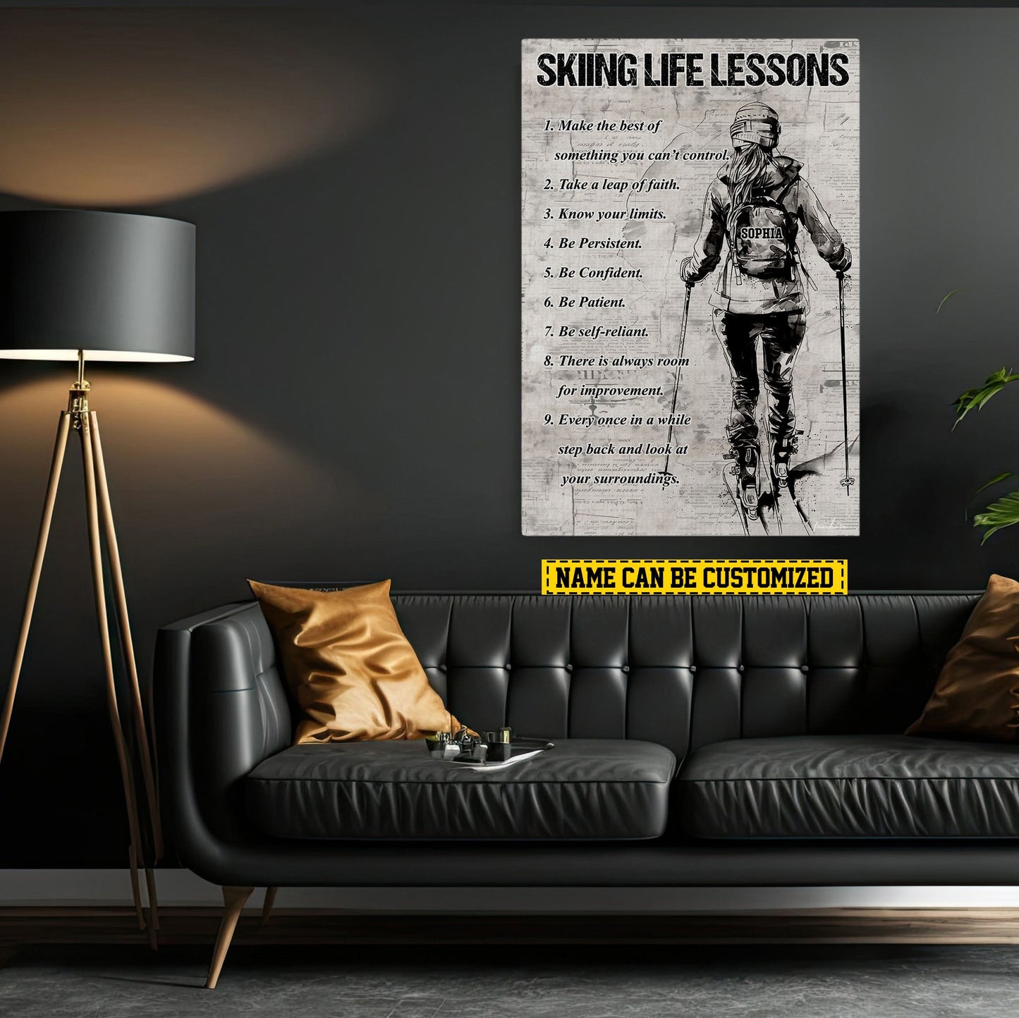 Skiing Girl Life Lessons, Personalized Motivational Skiing Canvas Painting, Inspirational Quotes Wall Art Decor, Poster Gift For Skiing Girl Lovers