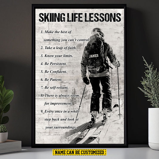 Skiing Boy Life Lessons, Motivational Skiing Canvas Painting, Inspirational Quotes Wall Art Decor, Poster Gift For Skiing Lovers