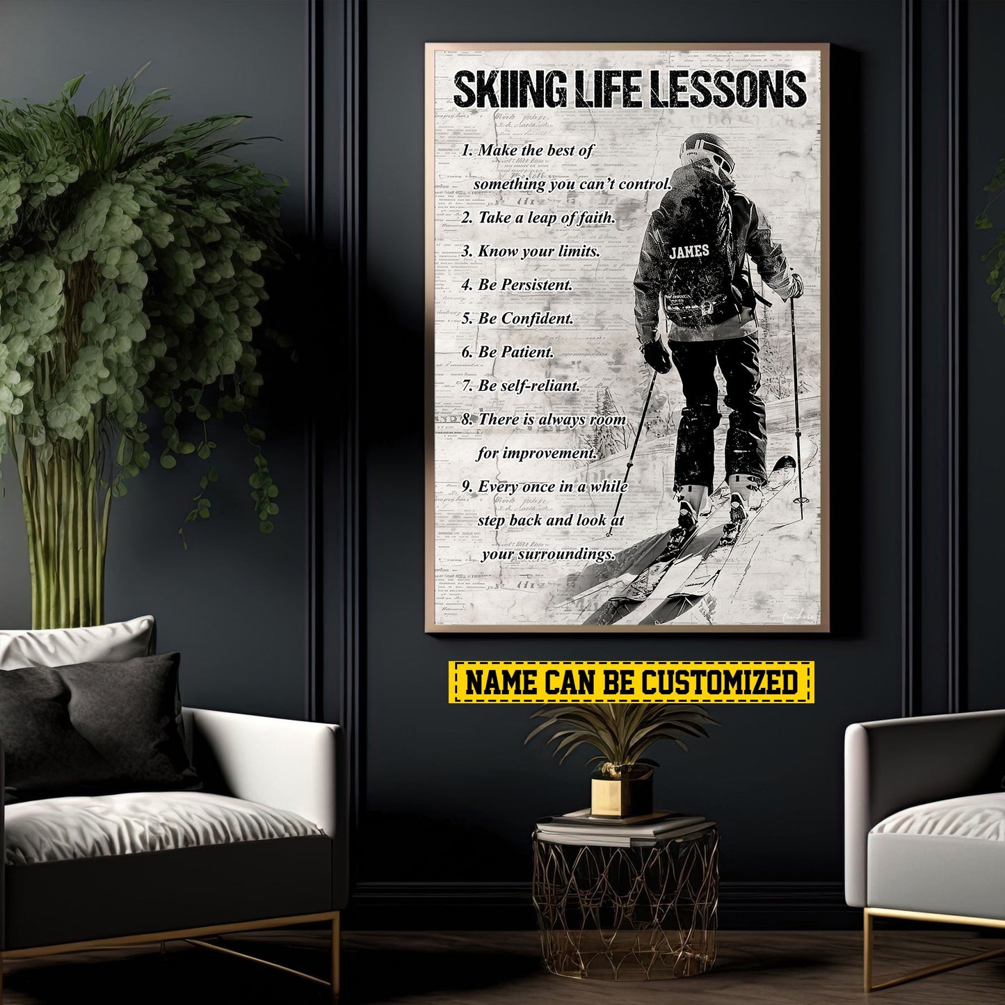 Skiing Boy Life Lessons, Motivational Skiing Canvas Painting, Inspirational Quotes Wall Art Decor, Poster Gift For Skiing Lovers
