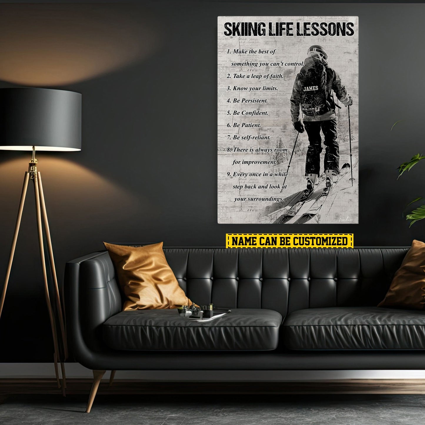 Skiing Boy Life Lessons, Motivational Skiing Canvas Painting, Inspirational Quotes Wall Art Decor, Poster Gift For Skiing Lovers