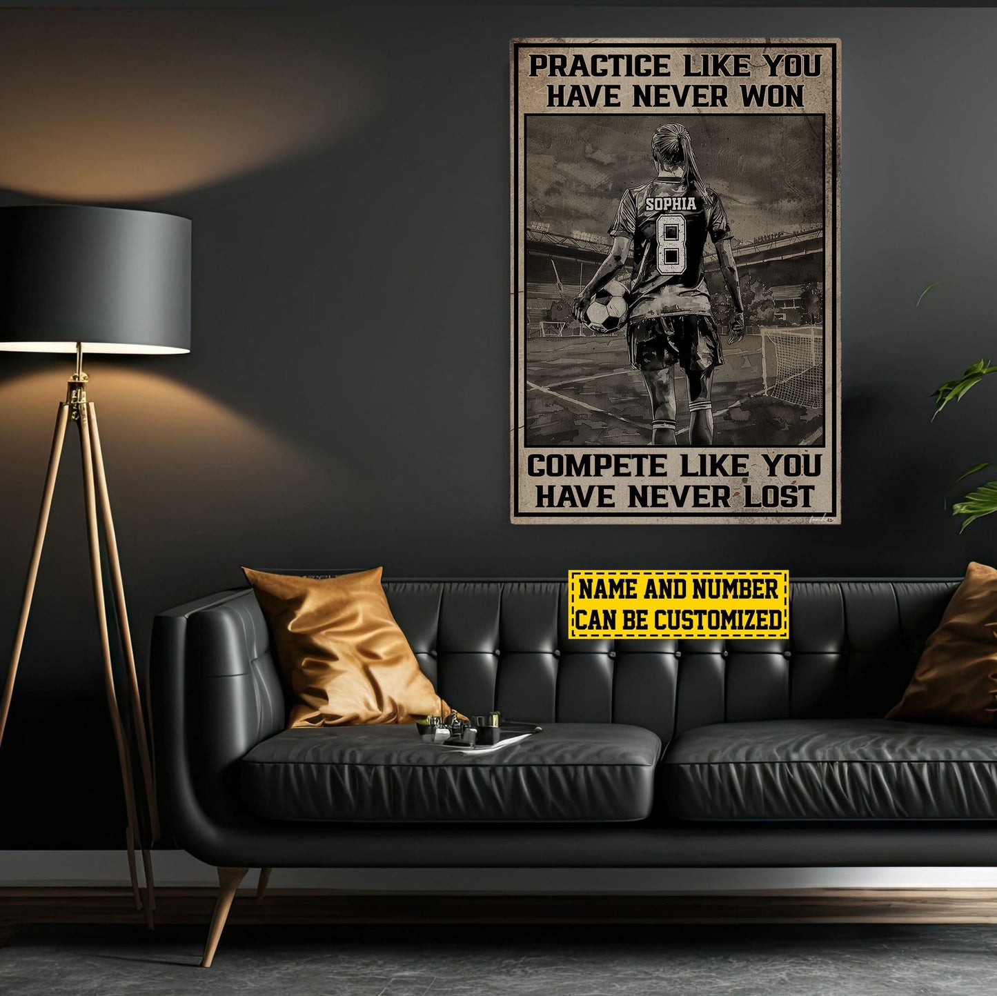 Personalized Motivational Soccer Girl Canvas Painting, Compete Like You Have Never Lost, Inspirational Quotes Wall Art Decor, Poster Gift For Soccer Woman Lovers