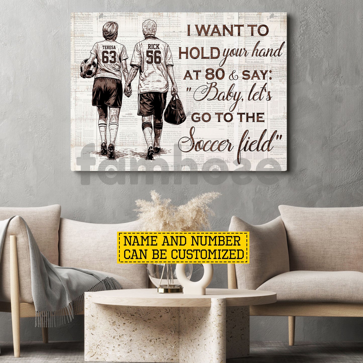 Personalized Motivational Couple Soccer Canvas Painting, I Want To Hold Your Hand At 80, Romantic Quotes Wall Art Decor, Poster Gift For Soccer Lovers