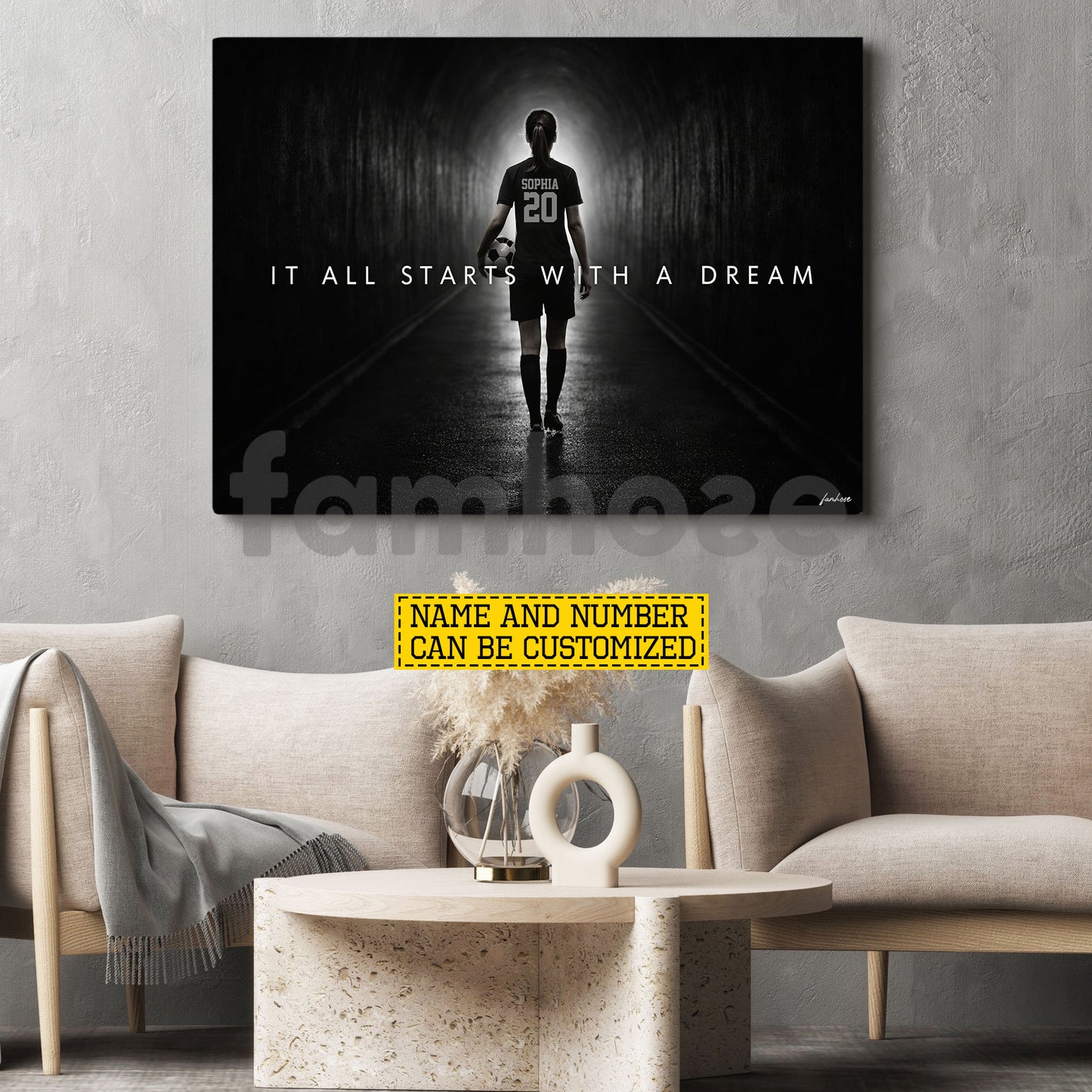 Personalized Soccer Girl Canvas Painting, It All Starts With A Dream Wall Art Decor, Poster Gift For Soccer Lovers