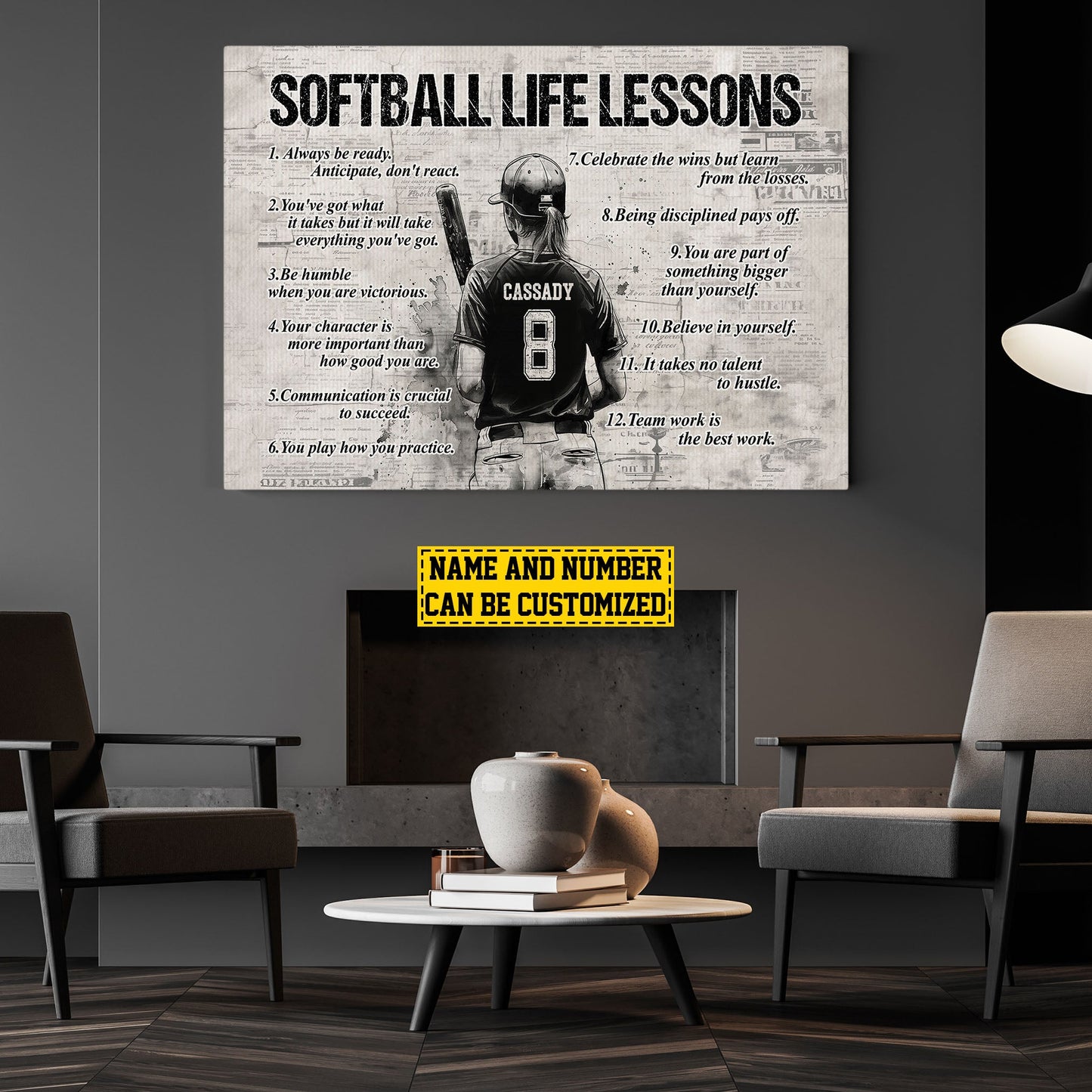 Personalized Motivational Softball Canvas Painting, Softball Girl Player, Inspirational Quotes Wall Art Decor, Poster Gift For Softball Lovers