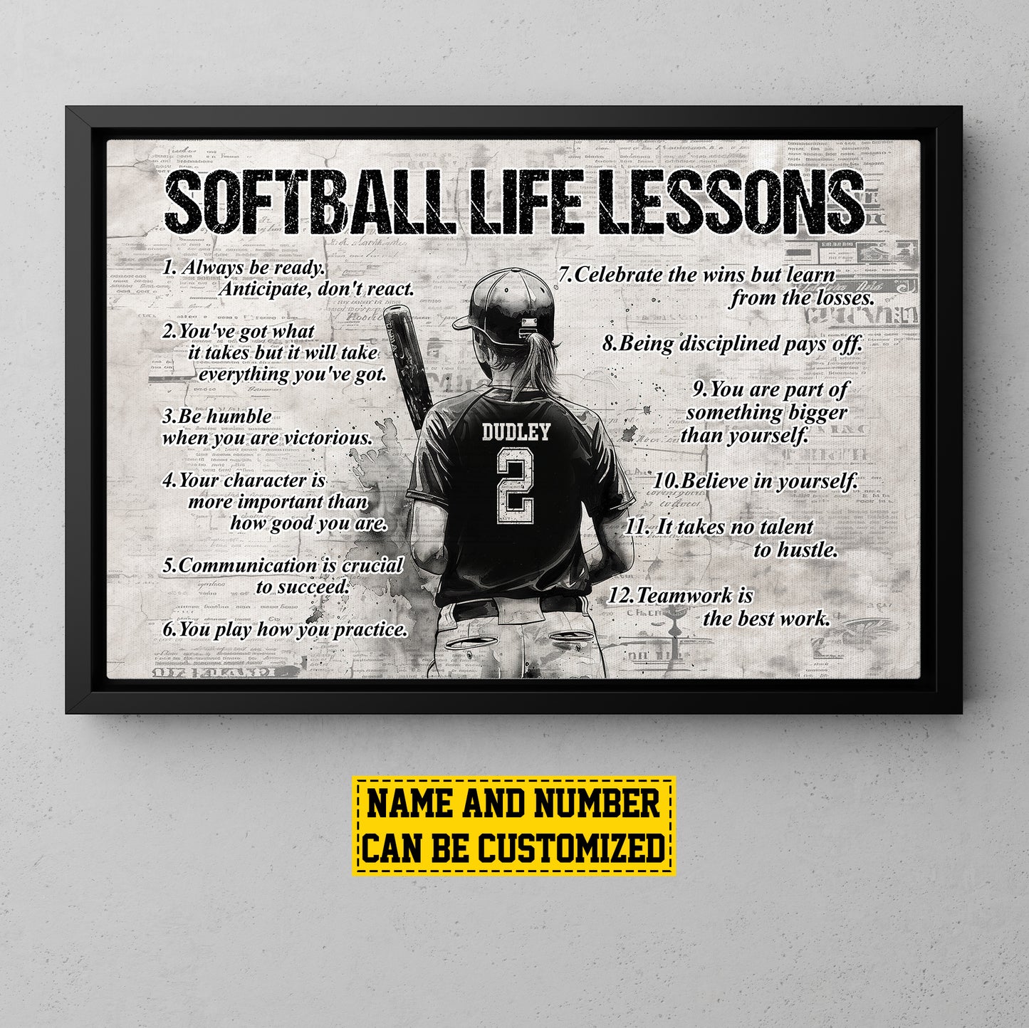 Personalized Motivational Softball Canvas Painting, Softball Girl Player, Inspirational Quotes Wall Art Decor, Poster Gift For Softball Lovers