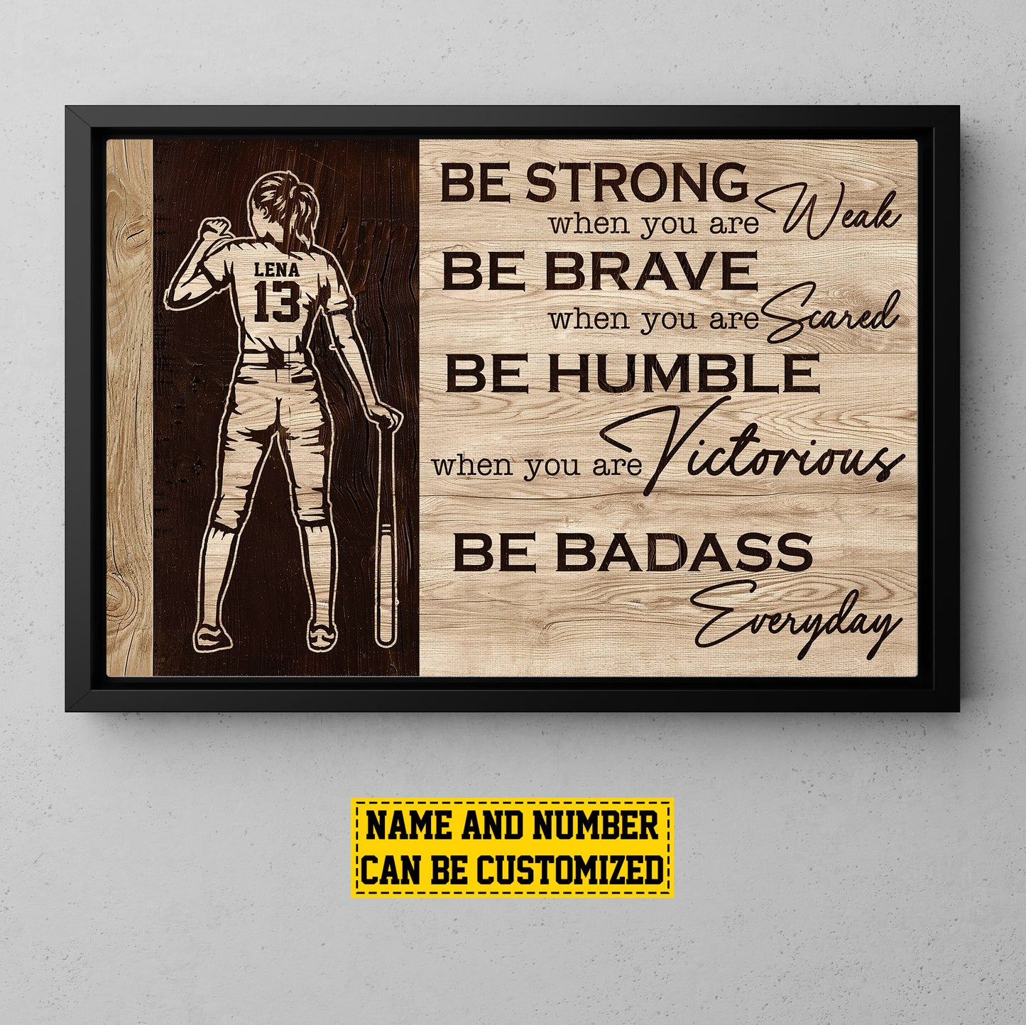 Personalized Motivational Softball Girl Canvas Painting, Be Strong Be Brave Be Humble, Sports Quotes Wall Art Decor, Poster Gift For Softball Lovers