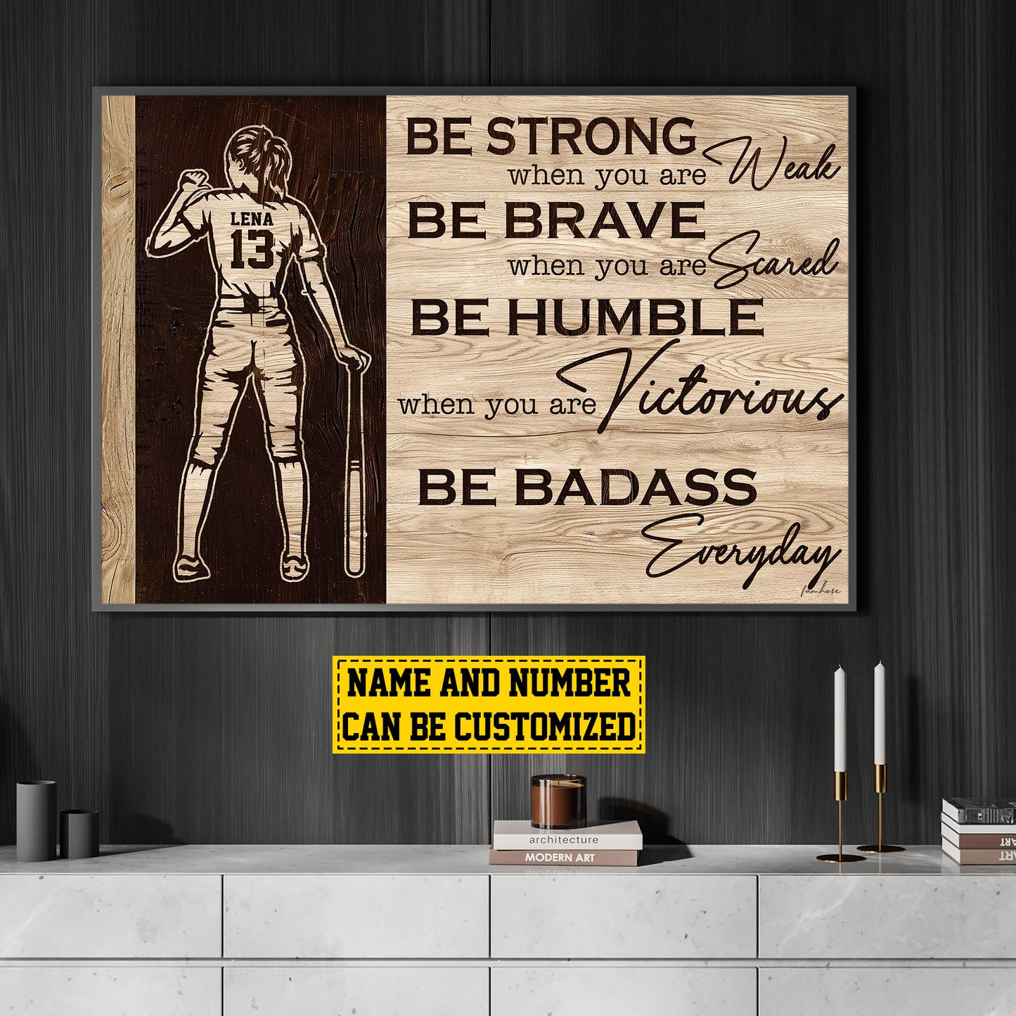 Personalized Motivational Softball Girl Canvas Painting, Be Strong Be Brave Be Humble, Sports Quotes Wall Art Decor, Poster Gift For Softball Lovers