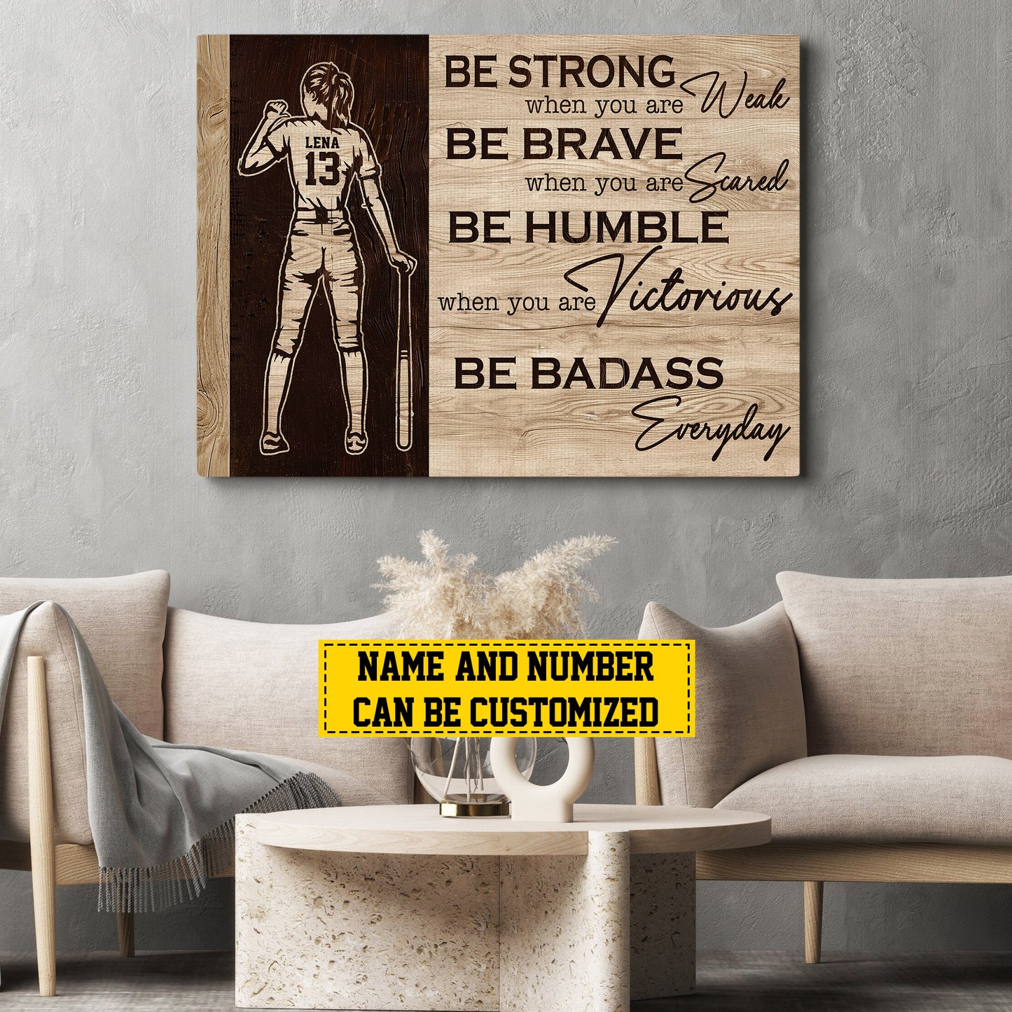 Personalized Motivational Softball Girl Canvas Painting, Be Strong Be Brave Be Humble, Sports Quotes Wall Art Decor, Poster Gift For Softball Lovers