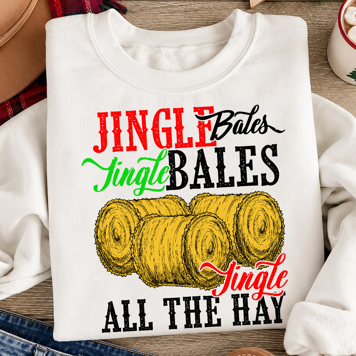 Christmas Farm Sweatshirt, Jingle Bales Jingle Bales Christmas Crewneck Sweatshirt Gift For Farmers