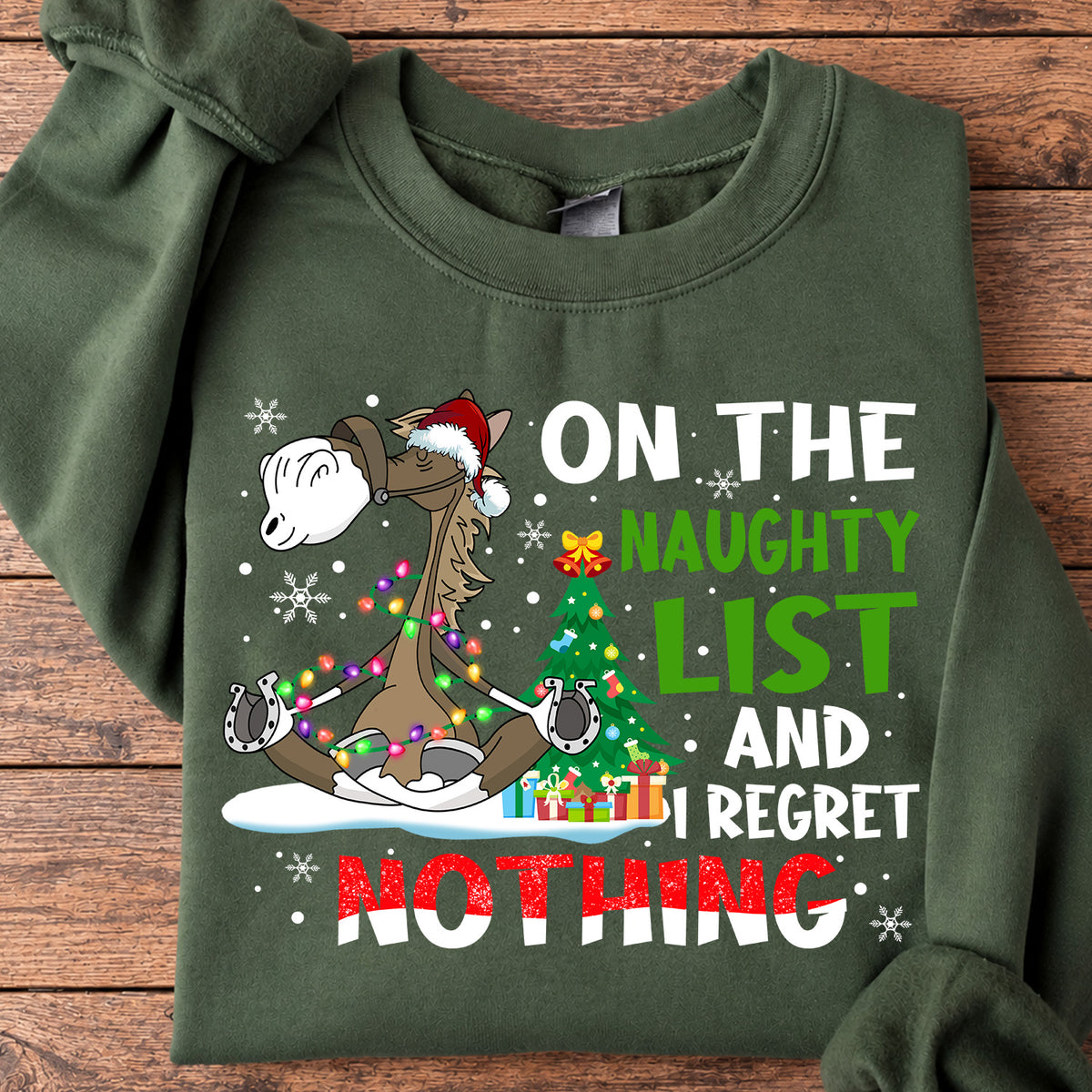 Funny Horse Christmas Sweatshirt, On The Naughty List Regret Nothing Crewneck Sweatshirt Gift For Horse Lovers
