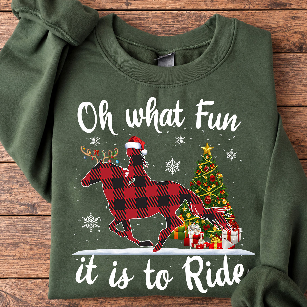 Horse Christmas Sweatshirt, Oh What Fun It Is To Ride Crewneck Sweatshirt Gift For Horse Lovers