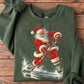 Funny Christmas Santa Hockey Sweatshirt, Sports Crewneck Sweatshirt Xmas Gift For Hockey Lovers