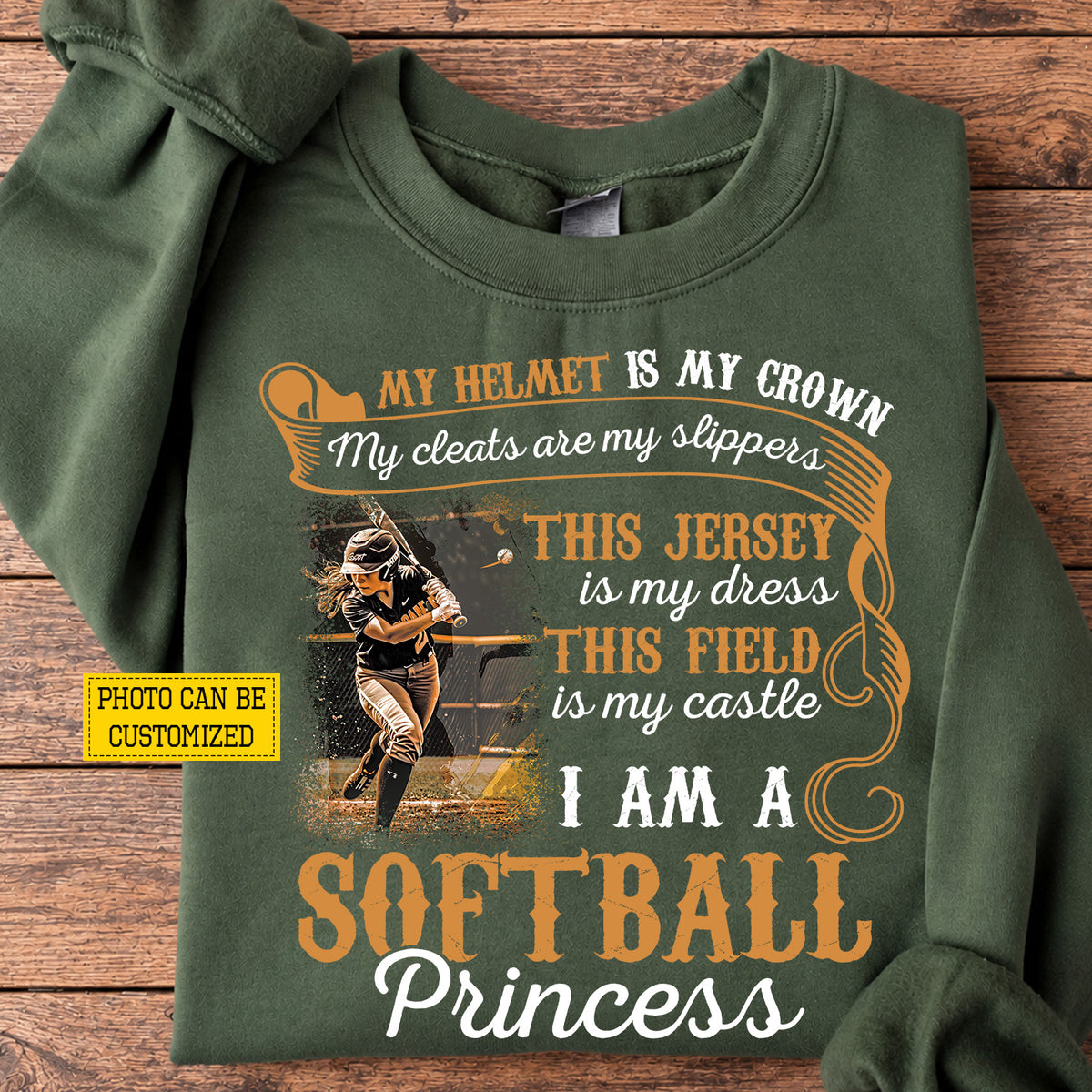 Personalized Softball Sweatshirt, My Helmet Is My Crown I'm A Softball Princess Sports Crewneck Sweatshirt Gift For Softball Lovers