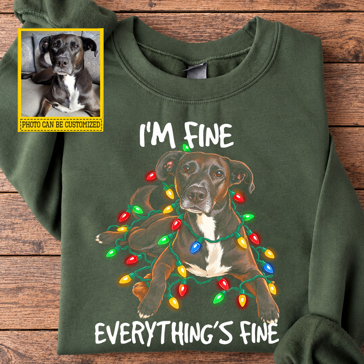 Personalized Christmas Pitbull Dog Sweatshirt, I'm Fine Everything's Fine Crewneck Sweatshirt Xmas Gift For Dog Lovers