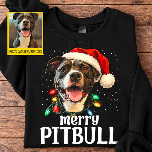 Personalized Christmas Pitbull Dog Sweatshirt, Merry Pitbull Crewneck Sweatshirt Xmas Gift For Dog Lovers