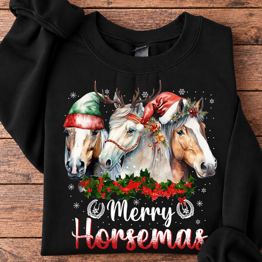 Horse Christmas Sweatshirt, Merry Horsemas Crewneck Sweatshirt Gift For Horse Lovers