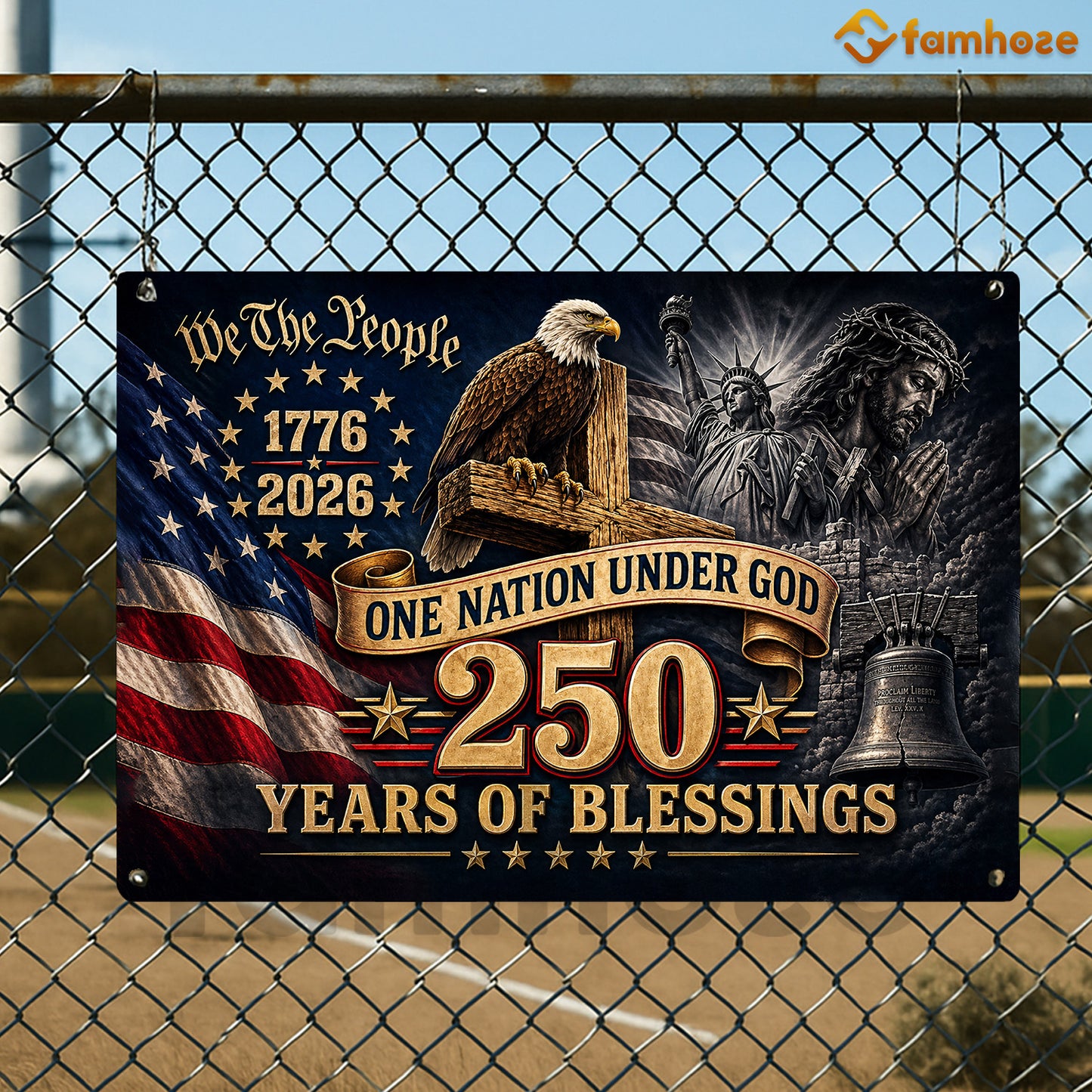 July 4th God USA 250 Anniversary Metal Sign, One Nation Under God Yard Sign, House Decor Independence Day Gift For Christian, American Patriot