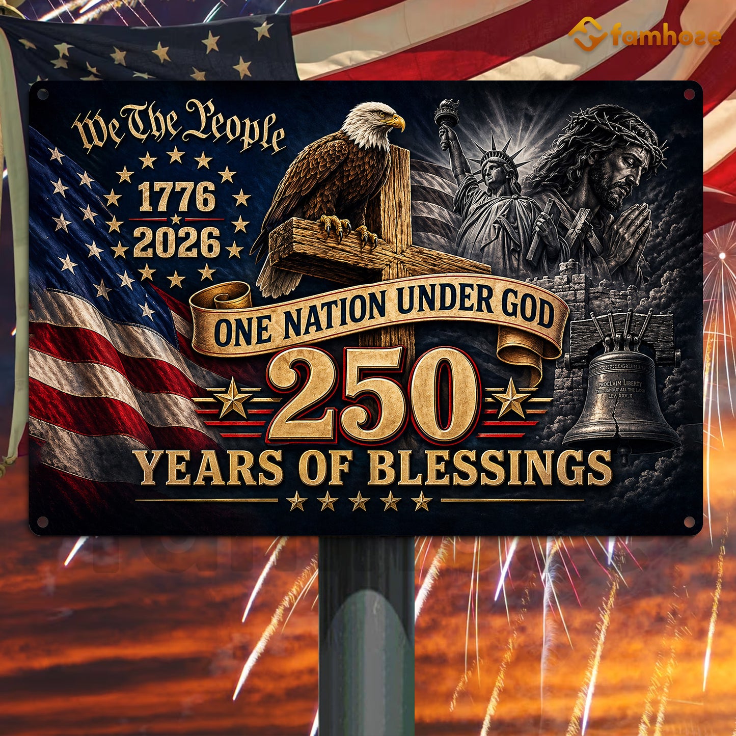 July 4th God USA 250 Anniversary Metal Sign, One Nation Under God Yard Sign, House Decor Independence Day Gift For Christian, American Patriot