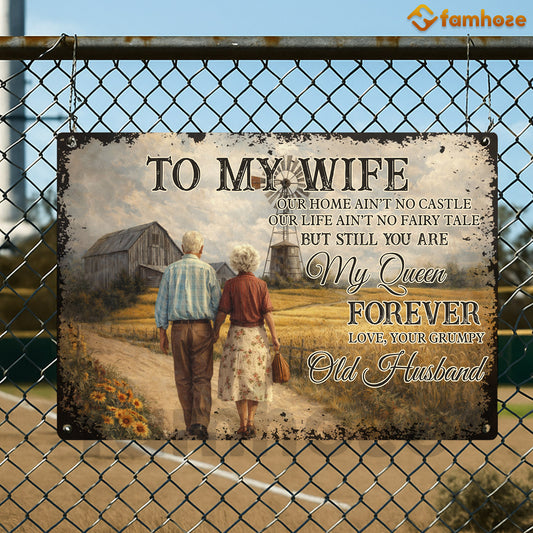 Vintage Farming Old Couple Metal Sign, To My Wife Farm Sign, Field Decor Gift For Farming Wife From Husband
