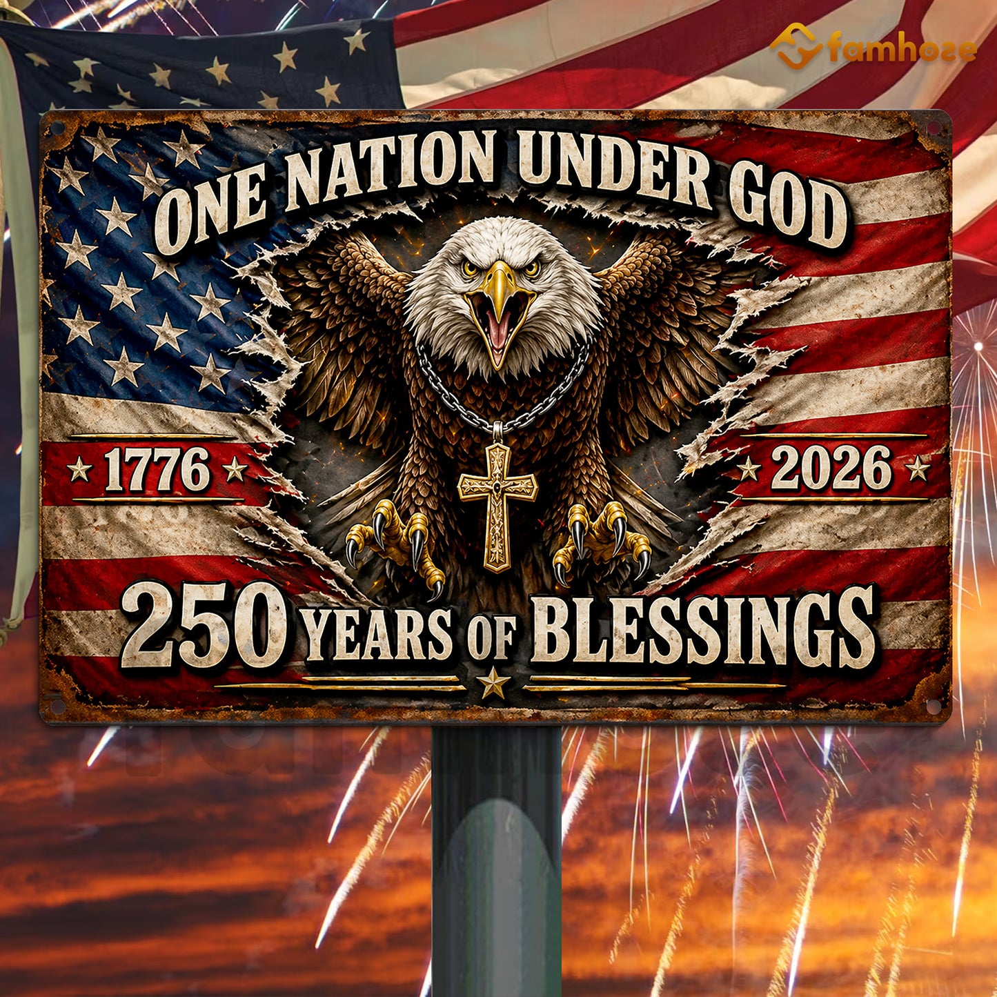 July 4th Jesus USA 250 Anniversary Metal Sign, One Nation Under God Yard Sign, House Decor Independence Day Gift For Christian