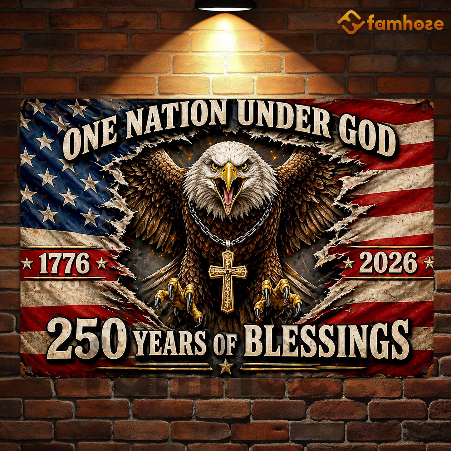 July 4th Jesus USA 250 Anniversary Metal Sign, One Nation Under God Yard Sign, House Decor Independence Day Gift For Christian