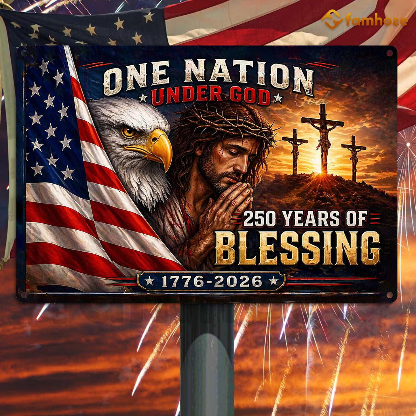 July 4th God USA 250 Anniversary Metal Sign, One Nation Under God Yard Sign, House Decor Independence Day Gift For Christian