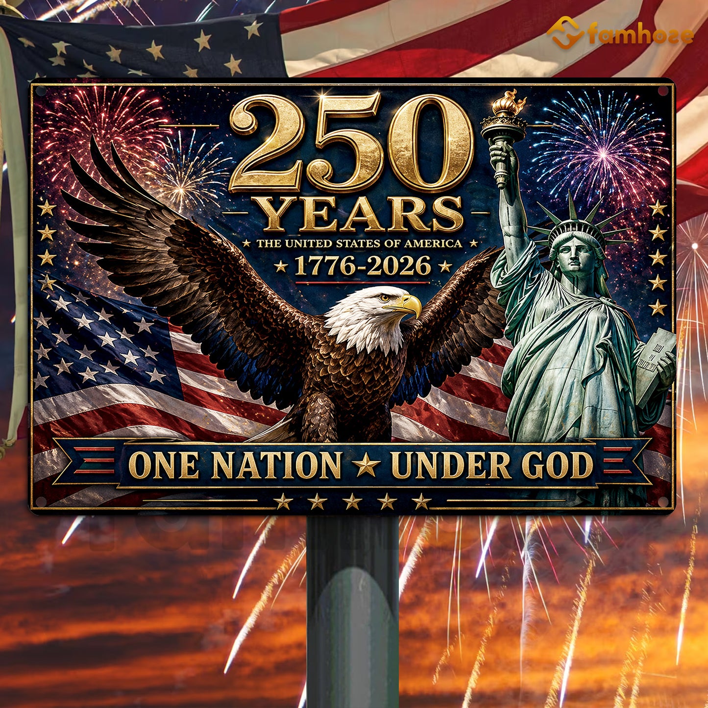 July 4th Jesus USA 250 Anniversary Metal Sign, One Nation Under God Yard Sign, House Decor Independence Day Gift For Christian