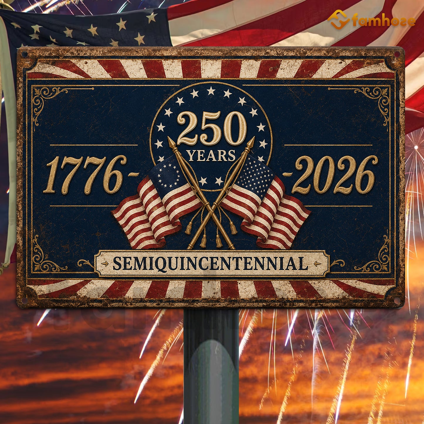 July 4th USA 250 Anniversary Metal Sign, 250 Years 1776 - 2026 Semiquincentennial Yard Sign, House Decor Independence Day Gift For American Patriot