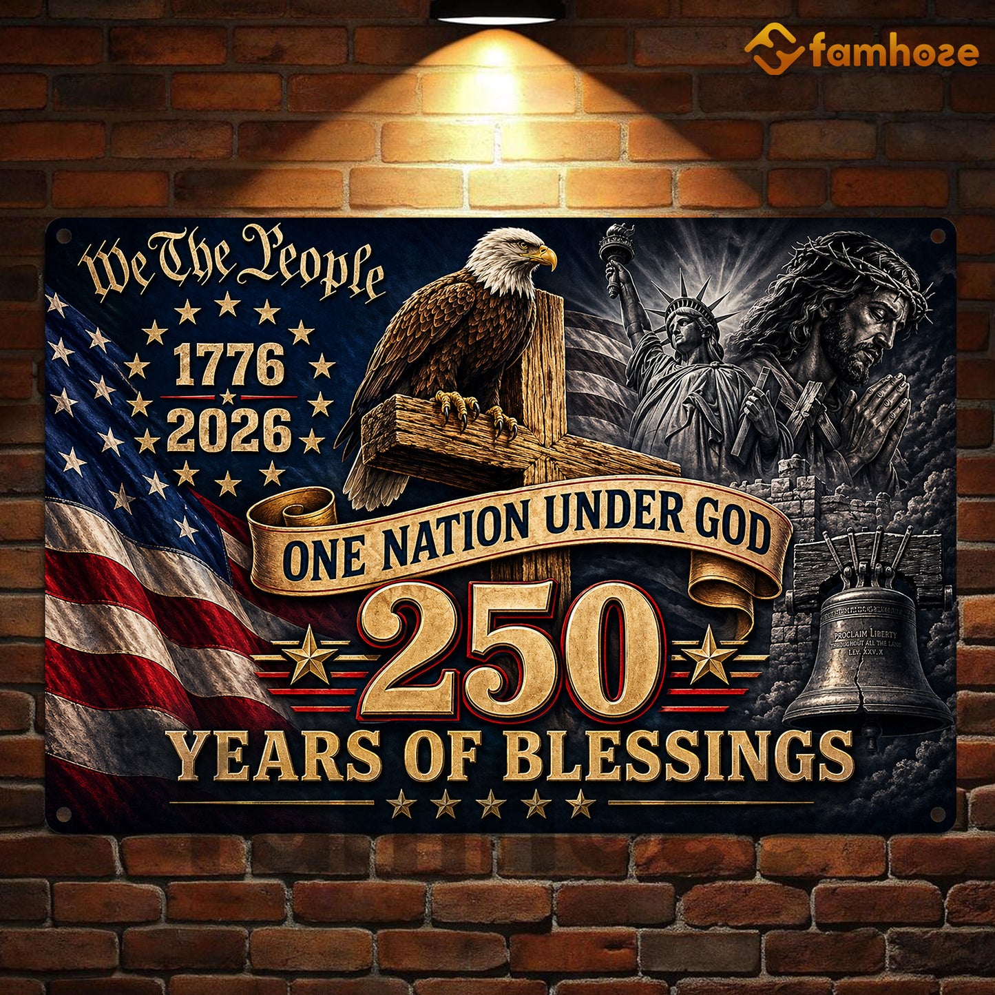 July 4th God USA 250 Anniversary Metal Sign, One Nation Under God Yard Sign, House Decor Independence Day Gift For Christian, American Patriot