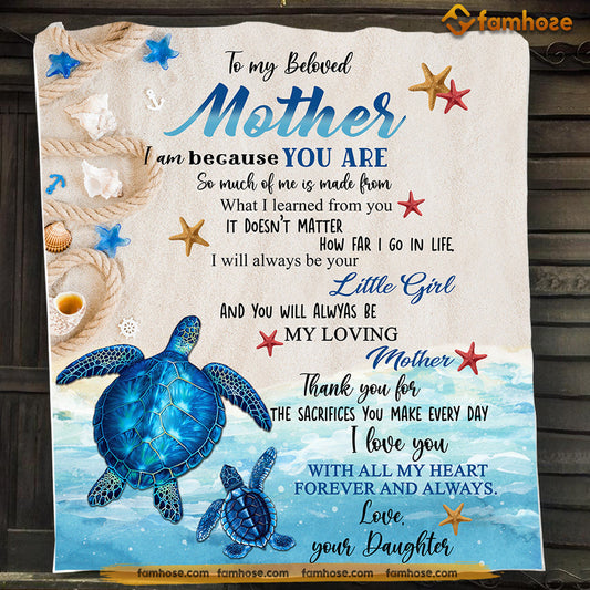 Mother's Day Turtle Blanket, To My Beloved Mother Thank You For The Sacrifices Fleece Blanket - Sherpa Blanket Gift For Turtle Lovers, Gift For Moms From Daughters