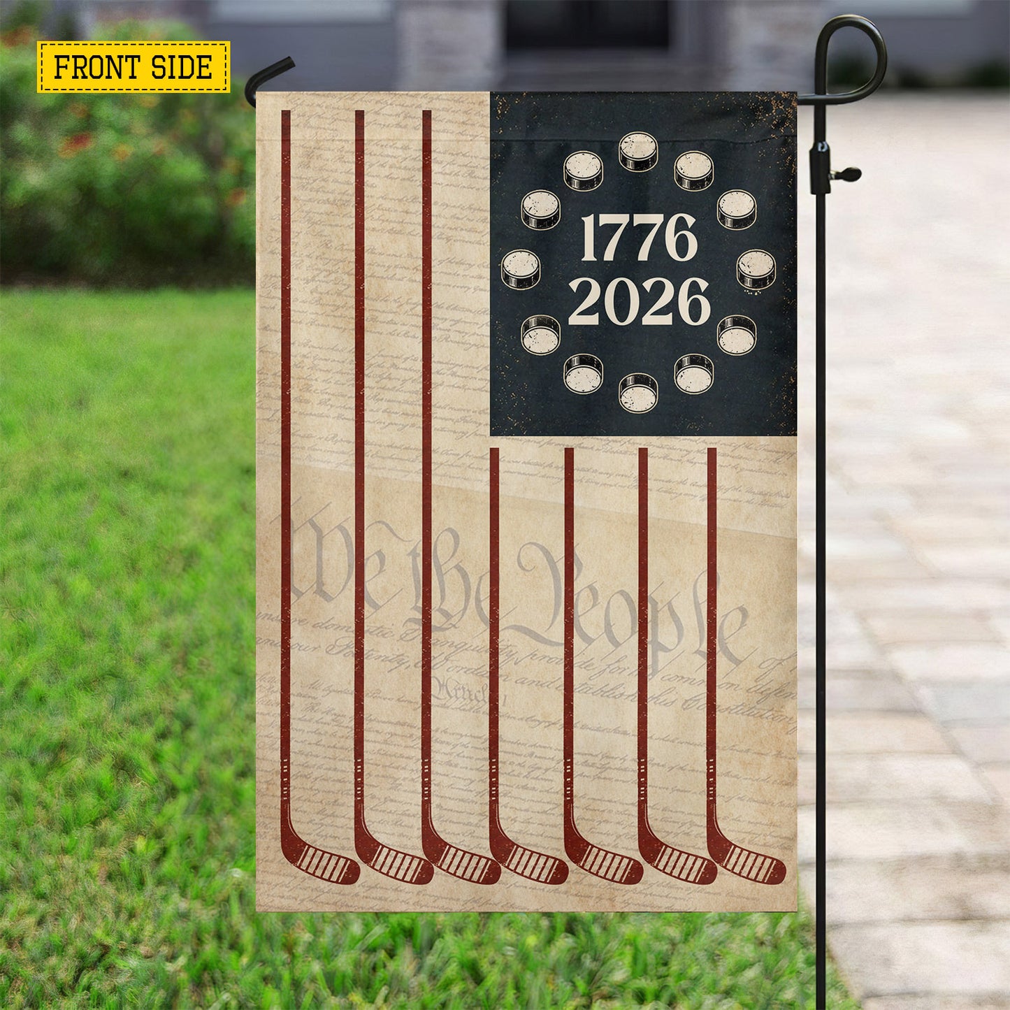 July 4th Hockey 250 Anniversary USA Garden Flag & House Flag, Stars, Stripes And Slapshots Outdoor Decor, Independence Day Yard Flag Gift For Hockey Lover